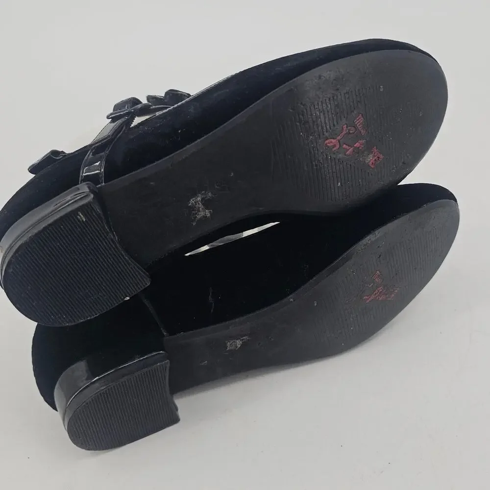 Miss L Fire Black Velvet Floral Embroidered Mary Jane Flats Ballet Shoe 37 6.5